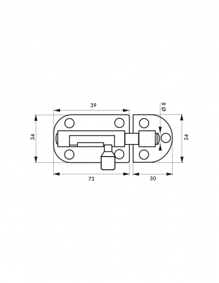 Catenaccio, acciaio, chiavistello Ø 8 mm, 34x73 mm, nichel satinato - THIRARD