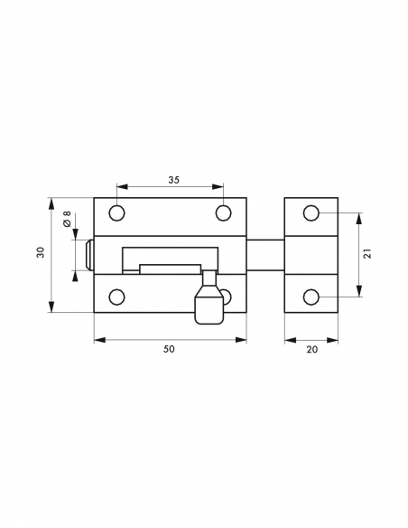 Catenaccio per porta mobile, ottone, chiavistello Ø 8 mm, 50x30 mm - THIRARD