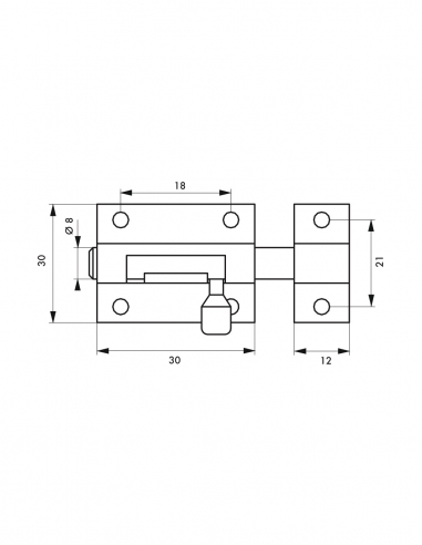 Catenaccio per porta mobile, ottone, chiavistello Ø 8 mm, 30x30 mm - THIRARD