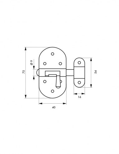 Catenaccio per porta mobile, acciaio, chiavistello Ø 9 mm, nichelato - THIRARD
