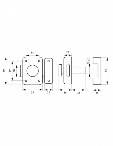 Catenaccio a pulsante Trident per porta interna, cilindro 45 mm, acciaio, 3 chiavi, finitura epossidica bronzo – THIRARD