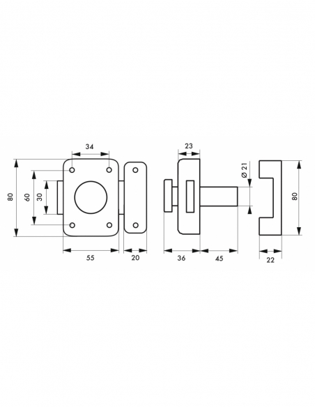 Catenaccio a pulsante Trident per porta interna, cilindro 45 mm, acciaio, 3 chiavi, finitura epossidica bronzo – THIRARD