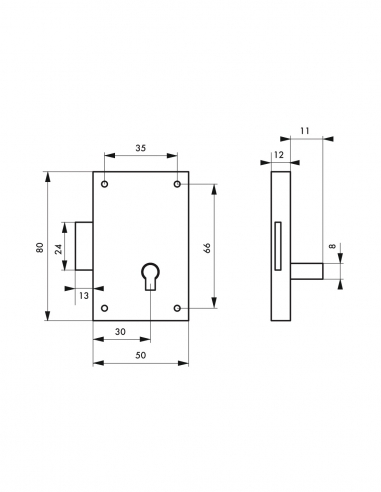 Serratura per mobile, acciaio lucido, 50 mm, destra, 1 chiave – THIRARD