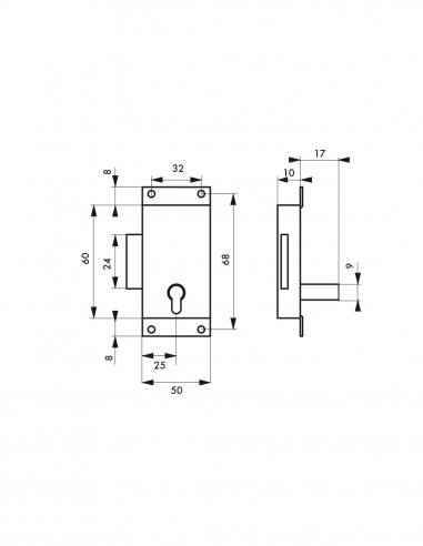 Serratura per mobile con alette di fissaggio per porta di arredamento, 50 mm, acciaio ottonato, 1 chiave – THIRARD