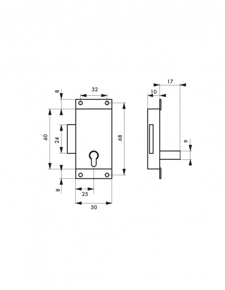 Serratura per mobile con alette di fissaggio per porta di arredamento, 50 mm, acciaio ottonato, 1 chiave – THIRARD