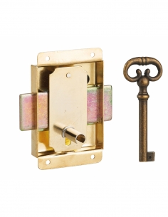 Serratura per mobile con alette di fissaggio per porta di arredamento, 50 mm, acciaio ottonato, 1 chiave – THIRARD
