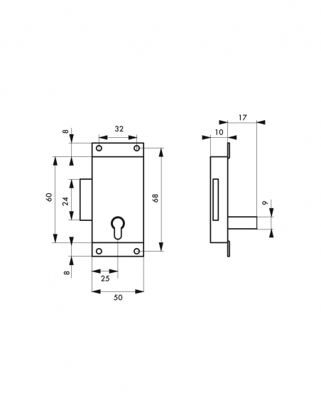 Serratura per mobile da applicare per porta di arredamento, asse 25 mm, 50 x 60 mm, zincata, 1 chiave – THIRARD