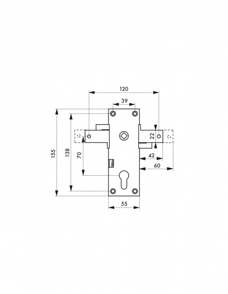 Scatola serratura da applicare a doppia entrata con quadro per garage basculante, 55 x 155 mm, quadro 8 mm – THIRARD