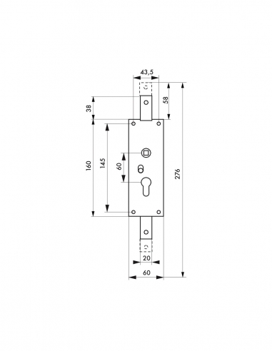 Cassa serratura verticale per cilindro europeo, quadro 7 mm, 2 punti alto/basso – THIRARD