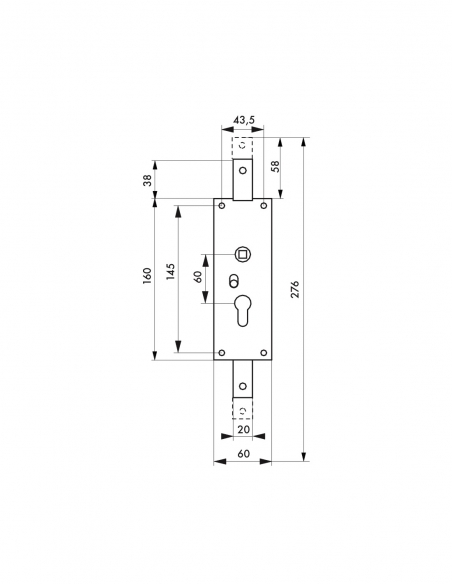 Cassa serratura verticale per cilindro europeo, quadro 7 mm, 2 punti alto/basso – THIRARD