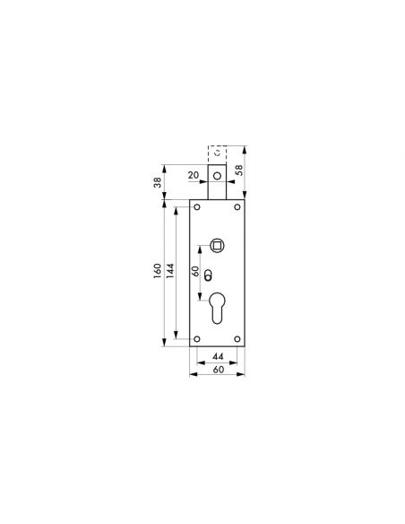 Cassa serratura verticale per cilindro europeo, quadro 7 mm, 1 punto superiore – THIRARD