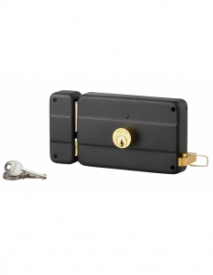 Serratura orizzontale da applicare a doppia entrata con tiraggio per porta, 140 x 90 mm, asse 70 mm, nera, 3 chiavi – THIRARD
