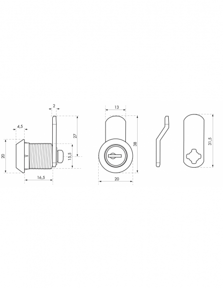 Serratura a camma per cassetta postale, nichelata, lunghezza 19,7 mm, 2 chiavi – THIRARD
