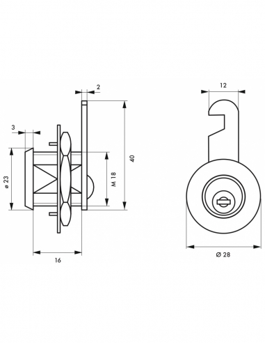Serratura a camma per cassetta postale, nichelata, lunghezza 18 mm, 2 chiavi – THIRARD