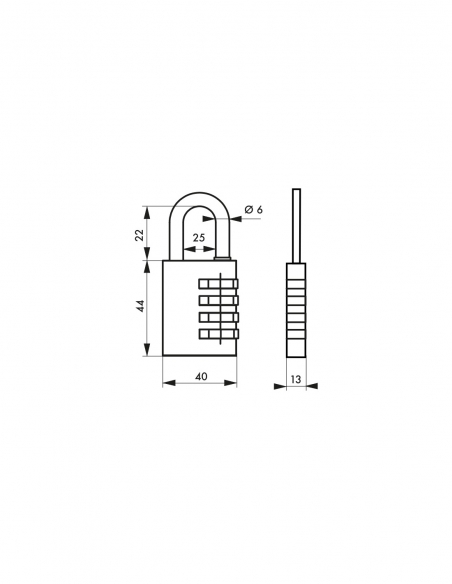 Lucchetto a combinazione Tipo 1, per interno, alluminio, blu, 40 mm, 4 cifre – THIRARD