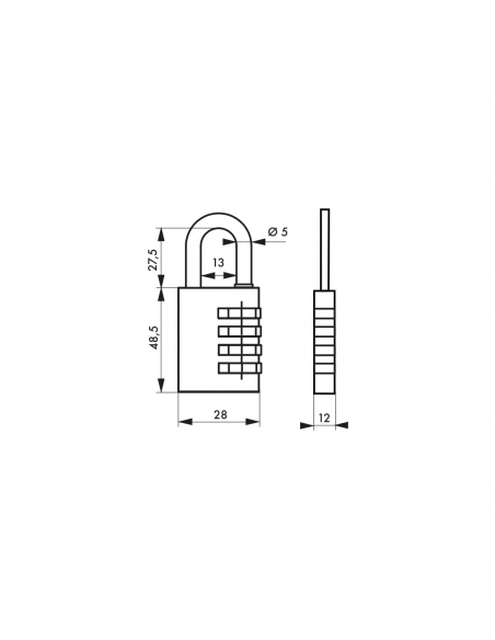 Lucchetto a combinazione 258, ottone, 4 cifre, per interno, arco in acciaio, 28 mm – THIRARD