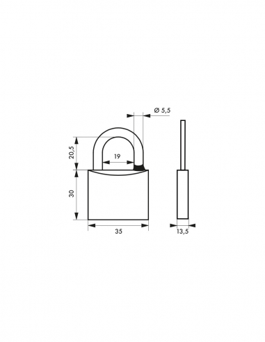 Lucchetto a chiave Tipo 1, ottone, per esterno, arco in acciaio inox, 35 mm, 2 chiavi – THIRARD
