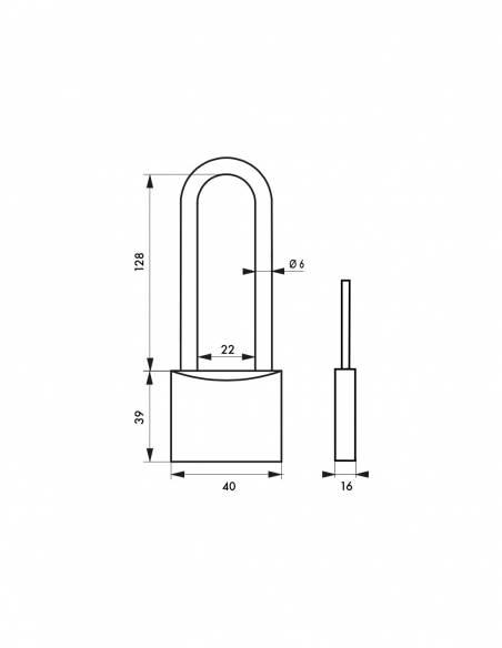 Lucchetto a chiave Mach 3, ottone, per esterno, arco alto in acciaio, 40 mm, 2 chiavi – THIRARD