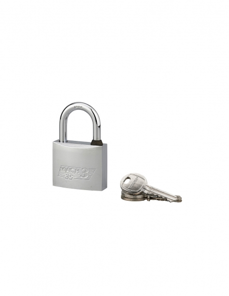 Lucchetto a chiave Mach 3, ottone nichelato, per esterno, arco in acciaio inox, 35 mm, 2 chiavi – THIRARD