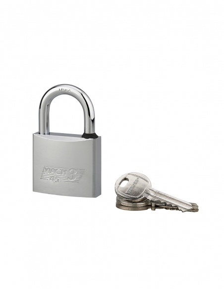 Lucchetto a chiave Mach 3, ottone nichelato, per esterno, arco in acciaio inox, 45 mm, 2 chiavi – THIRARD