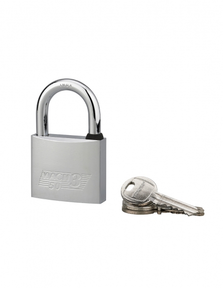 Lucchetto a chiave Mach 3, ottone nichelato, per esterno, arco in acciaio inox, 50 mm, 2 chiavi – THIRARD