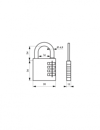 Lucchetto a combinazione RB, ottone, 3 cifre, per interno, arco in acciaio, 30 mm – THIRARD
