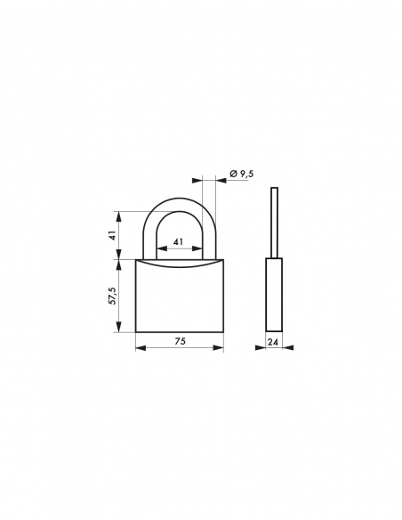 Lucchetto a chiave Tipo 1, in ottone, per interni, arco in acciaio, 75 mm, 2 chiavi - THIRARD