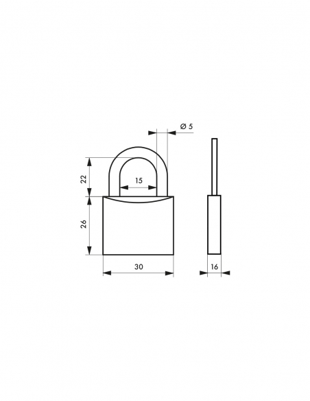 Lucchetto a chiave Cinox, in acciaio inox, per esterni, arco in acciaio inox, 30 mm, 3 chiavi - THIRARD
