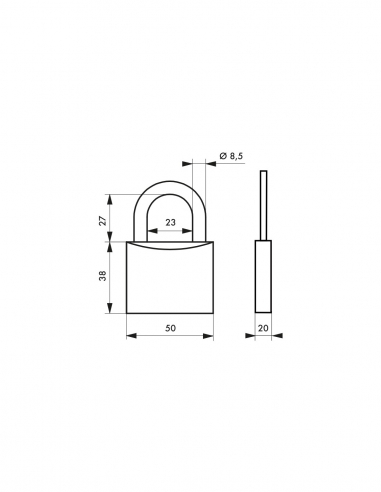 Lucchetto a chiave Cinox, in acciaio inox, per esterni, arco in acciaio inox, 50 mm, 3 chiavi - THIRARD
