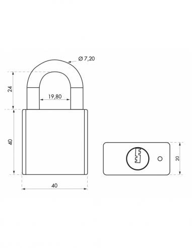 Vista aggiuntiva 1 di Lucchetto RINOX 40 mm, arco in acciaio inox, 4 chiavi – THIRARD