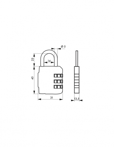 Vista aggiuntiva 1 di Lucchetto COMPACT 03 31 mm con combinazione modificabile – THIRARD