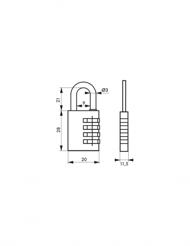 Lucchetto a combinazione RB, ottone, 3 cifre, per interno, arco in acciaio, 20 mm – THIRARD