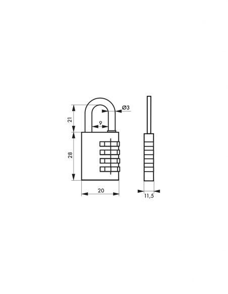 Lucchetto a combinazione RB, ottone, 3 cifre, per interno, arco in acciaio, 20 mm – THIRARD