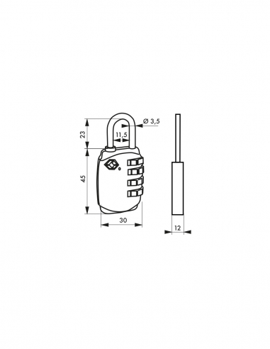 Vista aggiuntiva 1 di Lucchetto TSA con combinazione a 4 ghiere – THIRARD