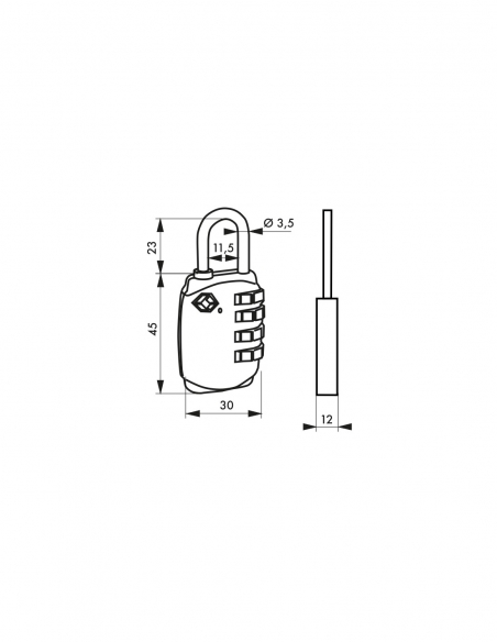 Vista aggiuntiva 1 di Lucchetto TSA con combinazione a 4 ghiere – THIRARD