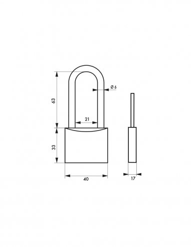 Lucchetto a chiave Maxium Color, per interno, alluminio, arco semi-alto, 40 mm, 2 chiavi, colore casuale – THIRARD