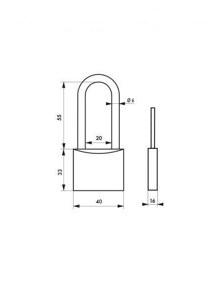 Vista aggiuntiva 1 di Lucchetto TYPE 1 40 mm con arco semialto 61 mm, 2 chiavi – THIRARD