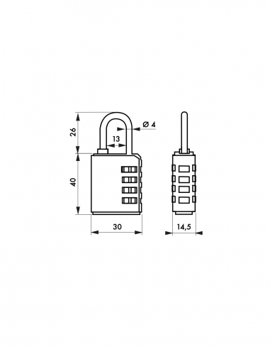 Lucchetto a combinazione Compact 04, 4 cifre, per interno, arco alto in acciaio, 40 mm, nero – THIRARD