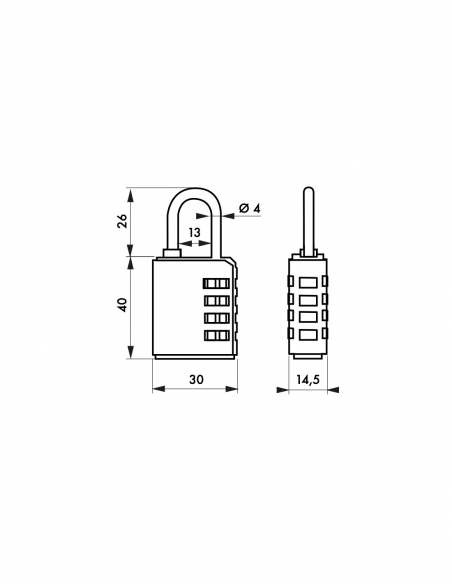 Vista aggiuntiva 1 di Lucchetto COMPACT 04 40 mm con arco alto 126 mm e combinazione modificabile – THIRARD