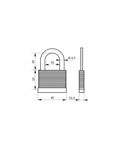Lucchetto a chiave Slice, per interno, corpo in lamelle di acciaio, 40 mm, 2 chiavi - THIRARD