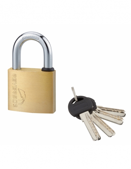 Lucchetto a chiave Reverso, in ottone, per esterno, arco in acciaio, 50 mm, 4 chiavi - THIRARD