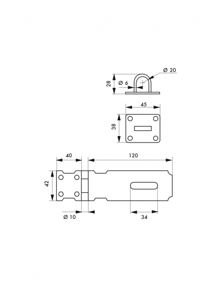 Portalucchetto per chiusura di bauli e porte, 125 mm, in acciaio zincato - THIRARD
