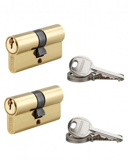 Confezione da 2 cilindri SA ottonati, 30x30 mm, con chiave uguale (s’entrouvrant), 6 chiavi – THIRARD