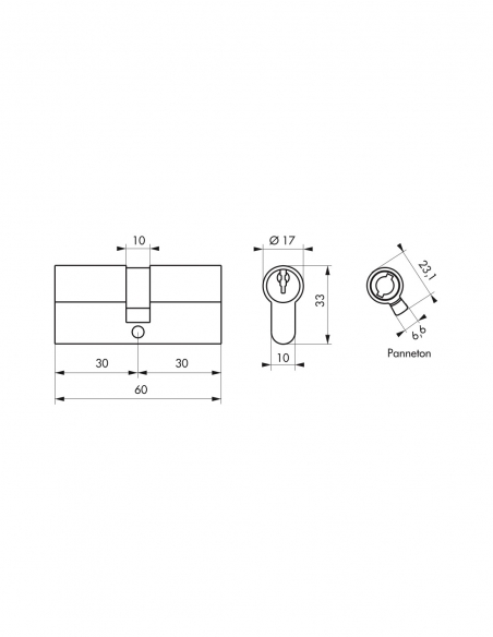 Cilindro STD doppia entrata, 30 x 30 mm, anti-estrazione, bianco, 3 chiavi – THIRARD