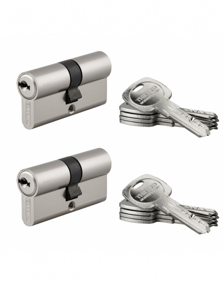 Set di 2 cilindri europei TRAFIC 6 30 x 30 mm, nichelati, a chiave uguale, funzione emergenza, 10 chiavi – THIRARD