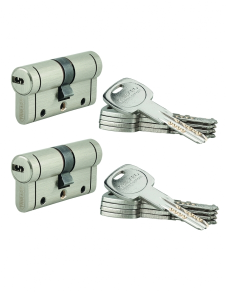 Set di 2 cilindri europei TRAFIC 12 30 x 30 mm, nichelati, a chiave uguale, 10 chiavi – THIRARD