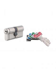 Cilindro a doppia entrata, 30 x 30 mm, nichelato, anti-estrazione, anti-perforazione, anti-scasso, 5 chiavi – THIRARD