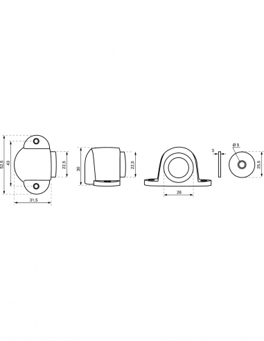 Fermaporta magnetico, corpo in lega, fissaggio a pavimento, nero opaco – THIRARD