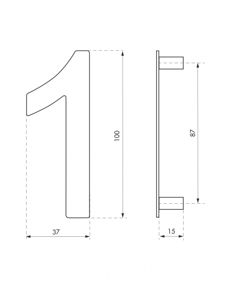 Vista aggiuntiva 1 di Numero civico 1 in acciaio inox, altezza 100 mm, da avvitare – THIRARD