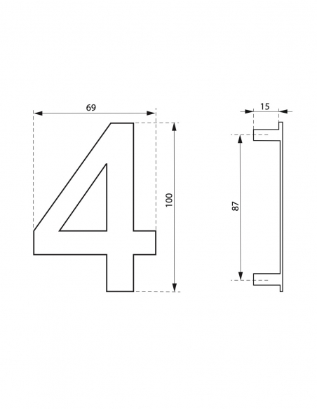 Vista aggiuntiva 1 di Numero civico 4 in acciaio inox, altezza 100 mm, da avvitare – THIRARD